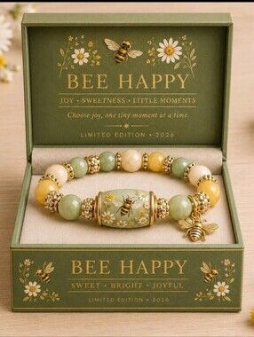 BRAND NEW ** Gold & Green Bee Charm Bracelet In Keepsake Box